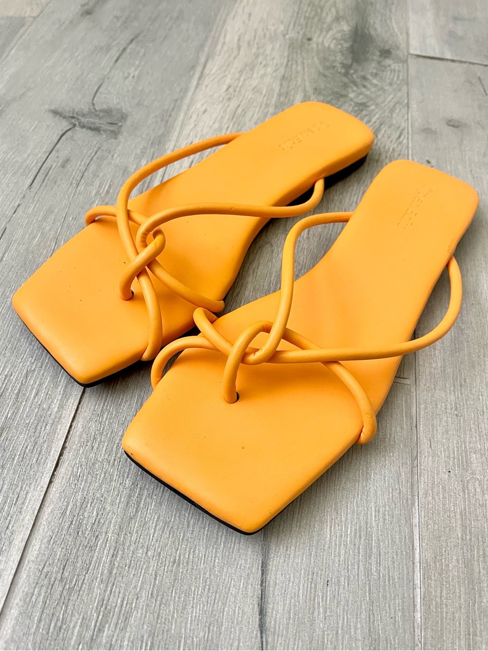 Open Edit Orange Square Toe Strappy Flat Sandals Women’s Size 6 NEW